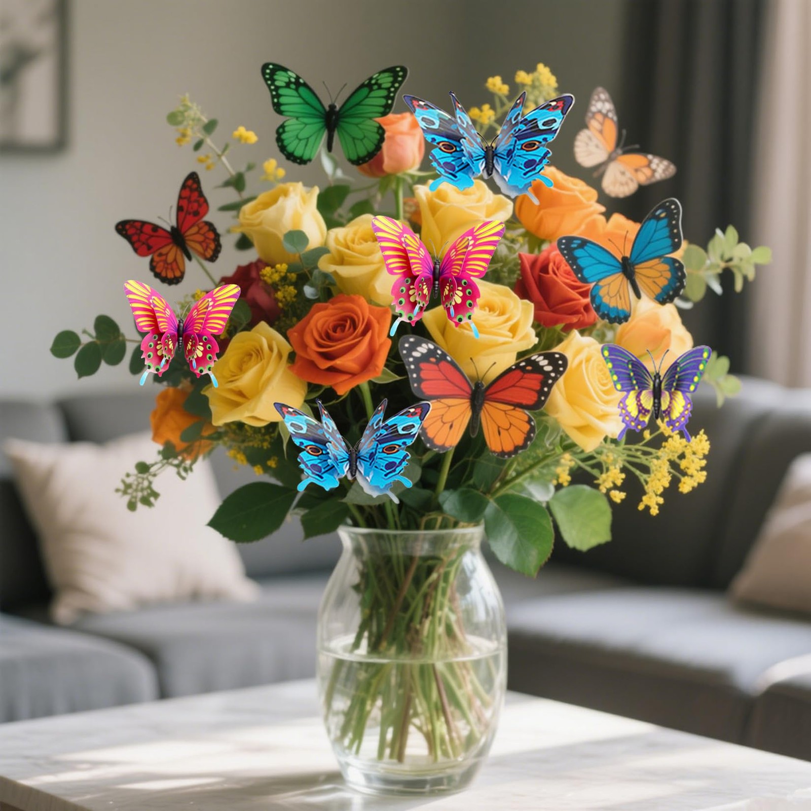 Double-Layer Butterfly Garden Posts, 30pcs Colorful Butterfly Decorations for…