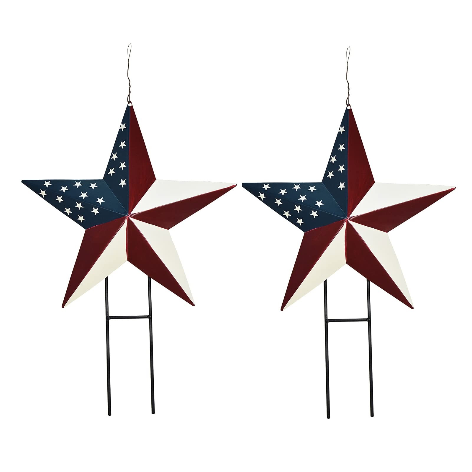 Metal Barn Star Yard Sign Patriotic Garden Stakes Hanging Ornament with Stake…