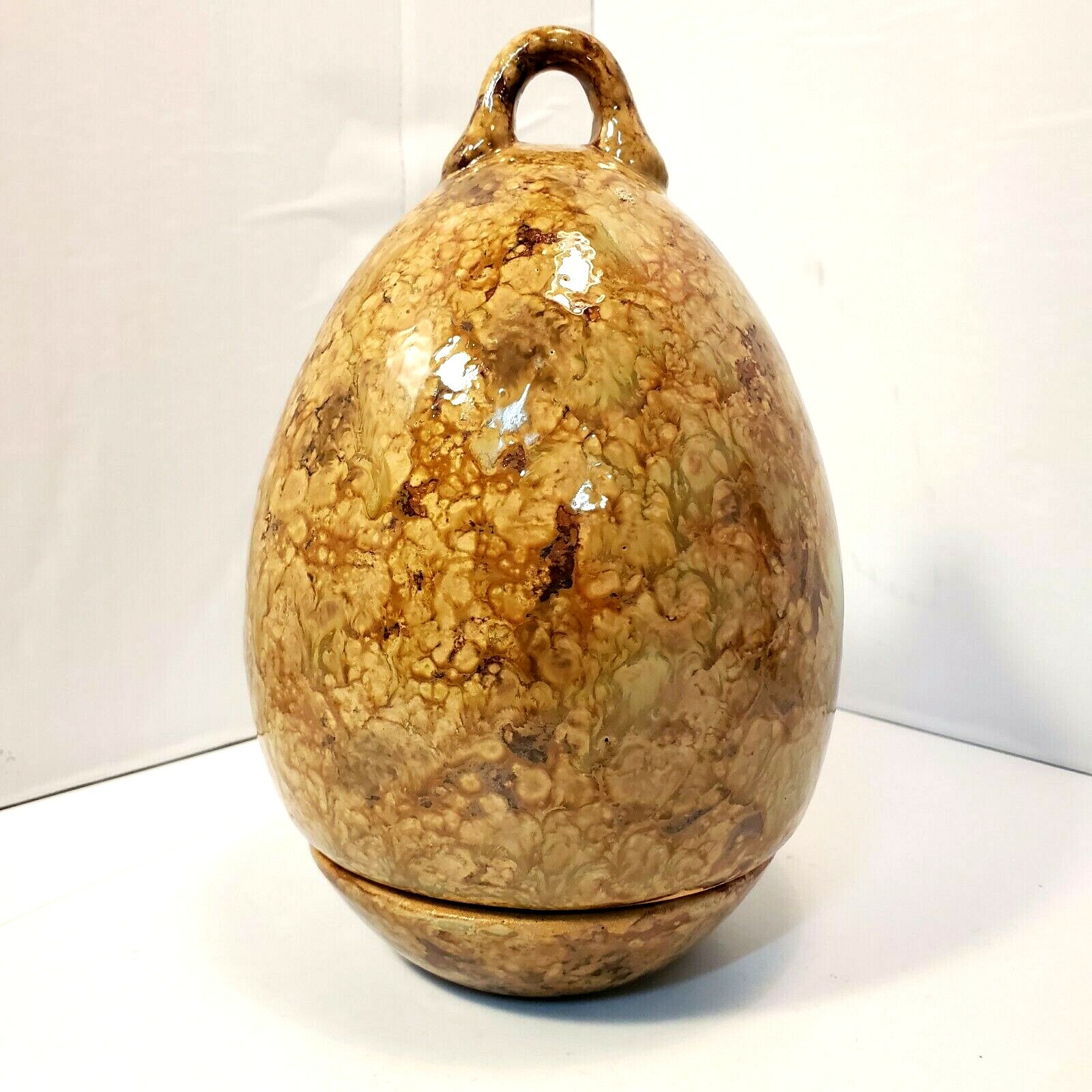 Ceramic Egg Birdhouse Scattering Cremation Urn Glazed Brown Memorial 2 Pcs