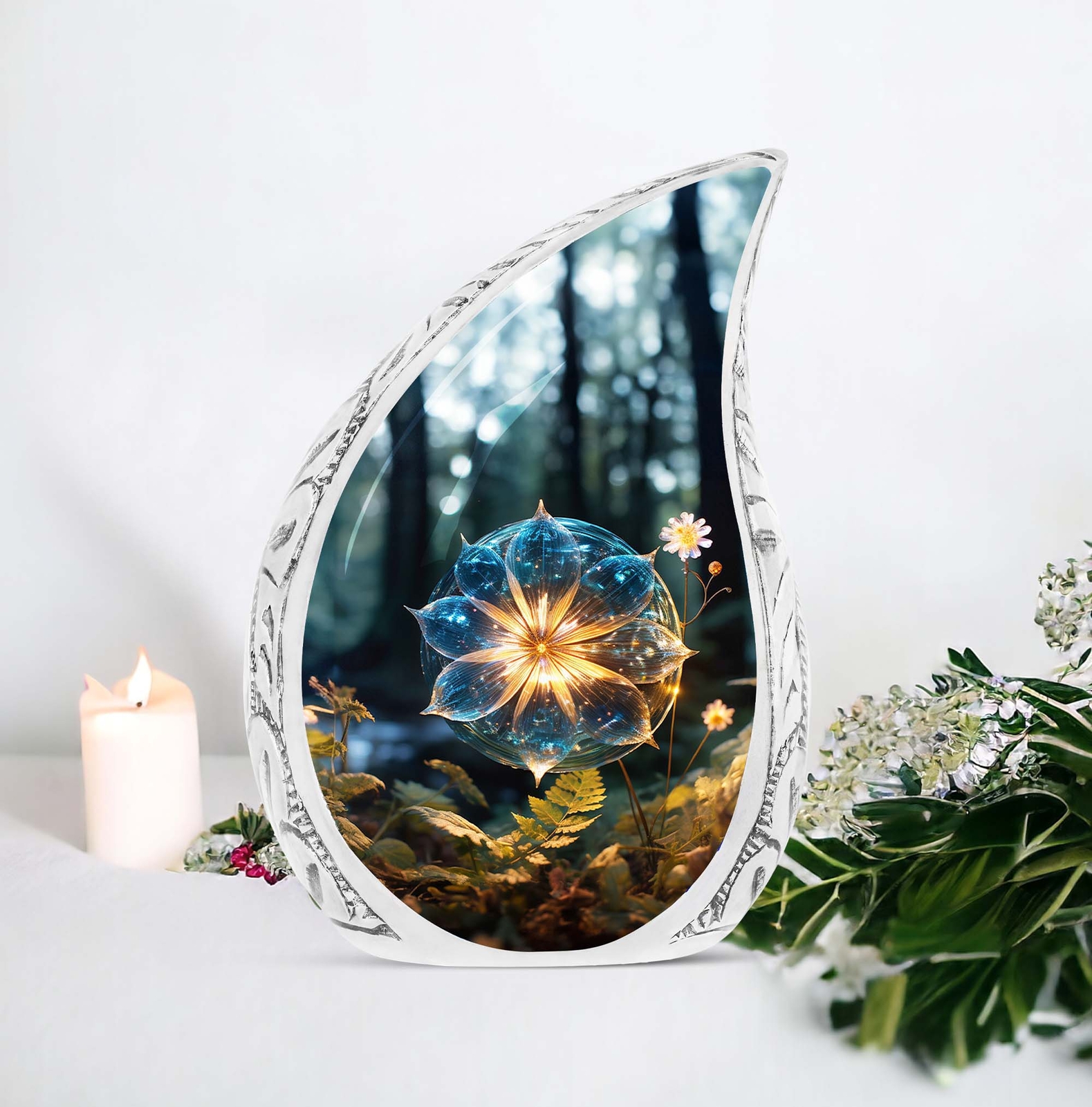 Stunning Glass Lilly Tribute, Dignified Resting Place for Beloved Women Crematio