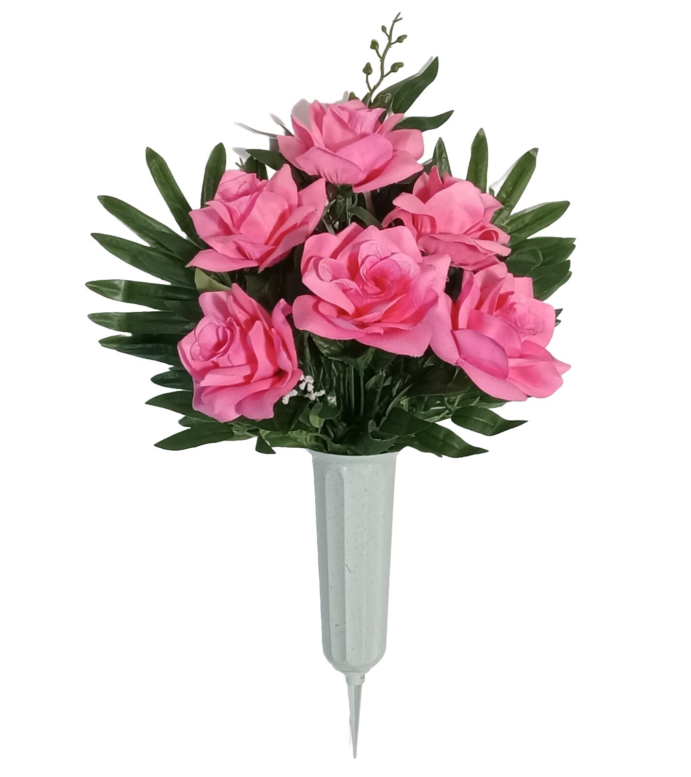 21″ Pink Rose Memorial Cemetery Grave Potted Silk Flower (Display Ready) #2248