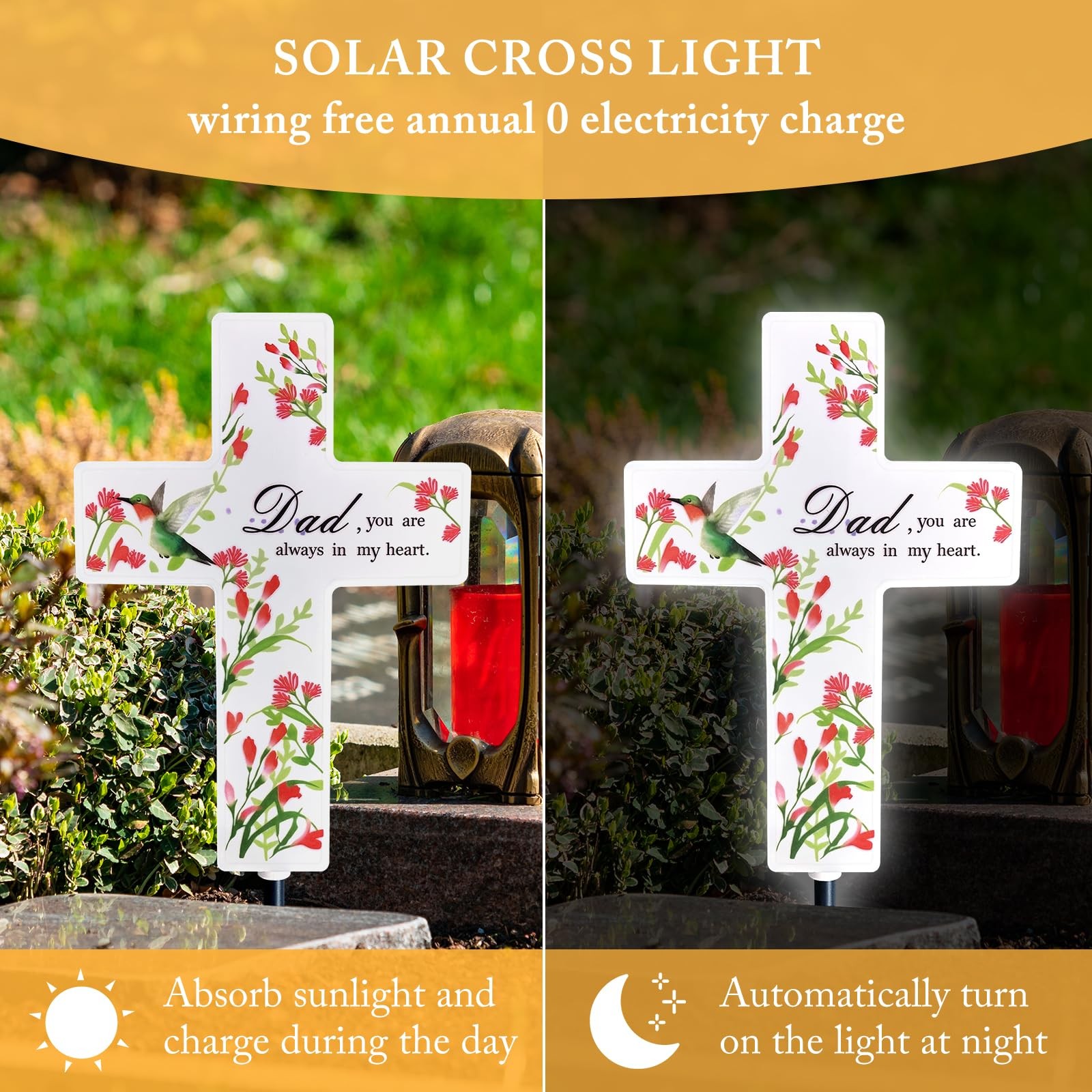 Solar Cross Light for Cemetery Grave LED Garden Memorial Stake Sympathy Gift