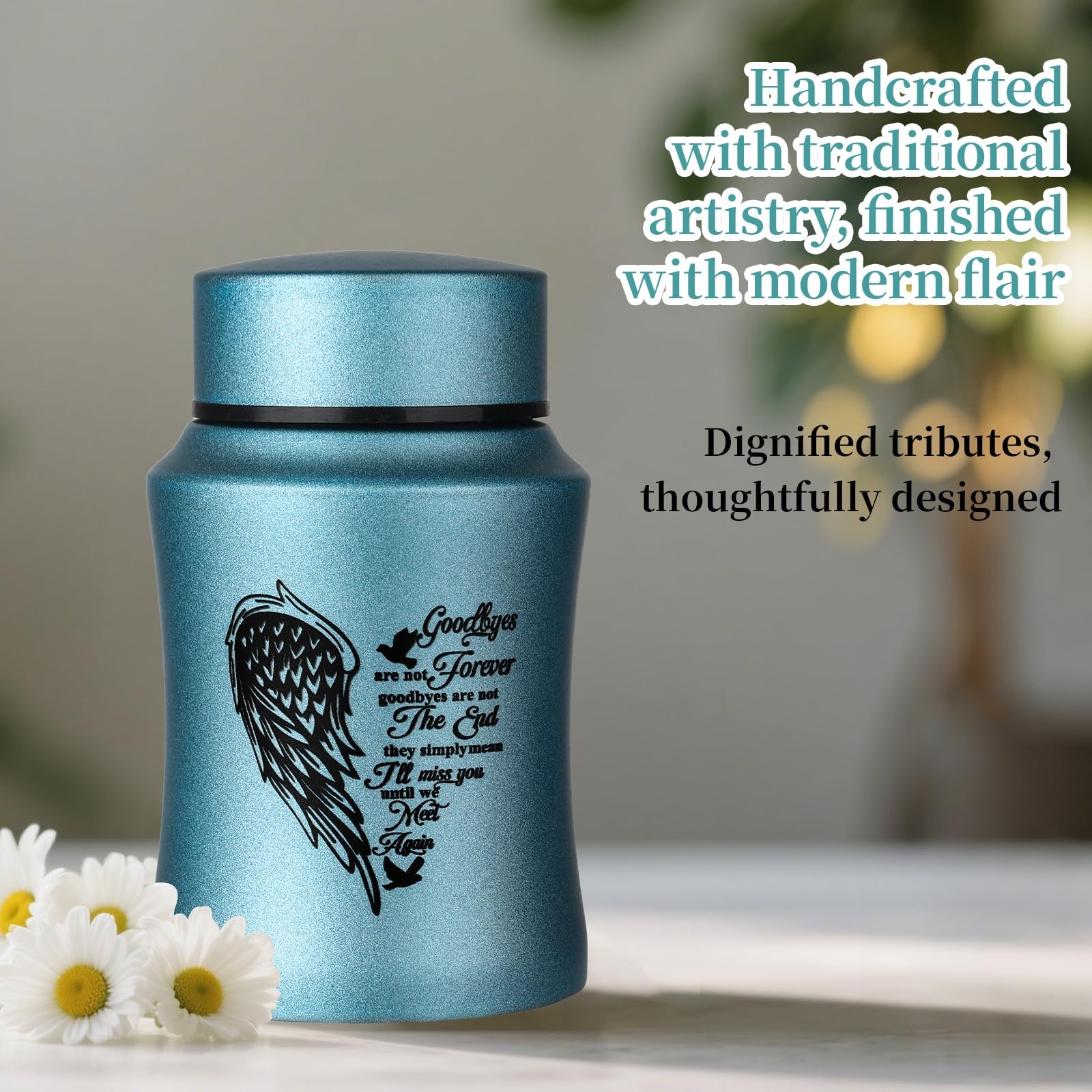 4.5 Inches Medium Size Urns for Human Ashes Adult, Heart Angel Wings Cremation..