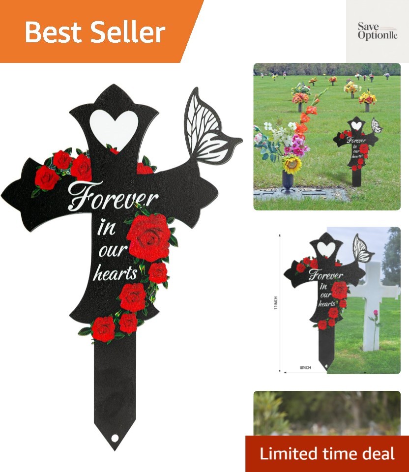 Elegant Cross Grave Marker in Black Alloy Steel – Durable Cemetery Decoration