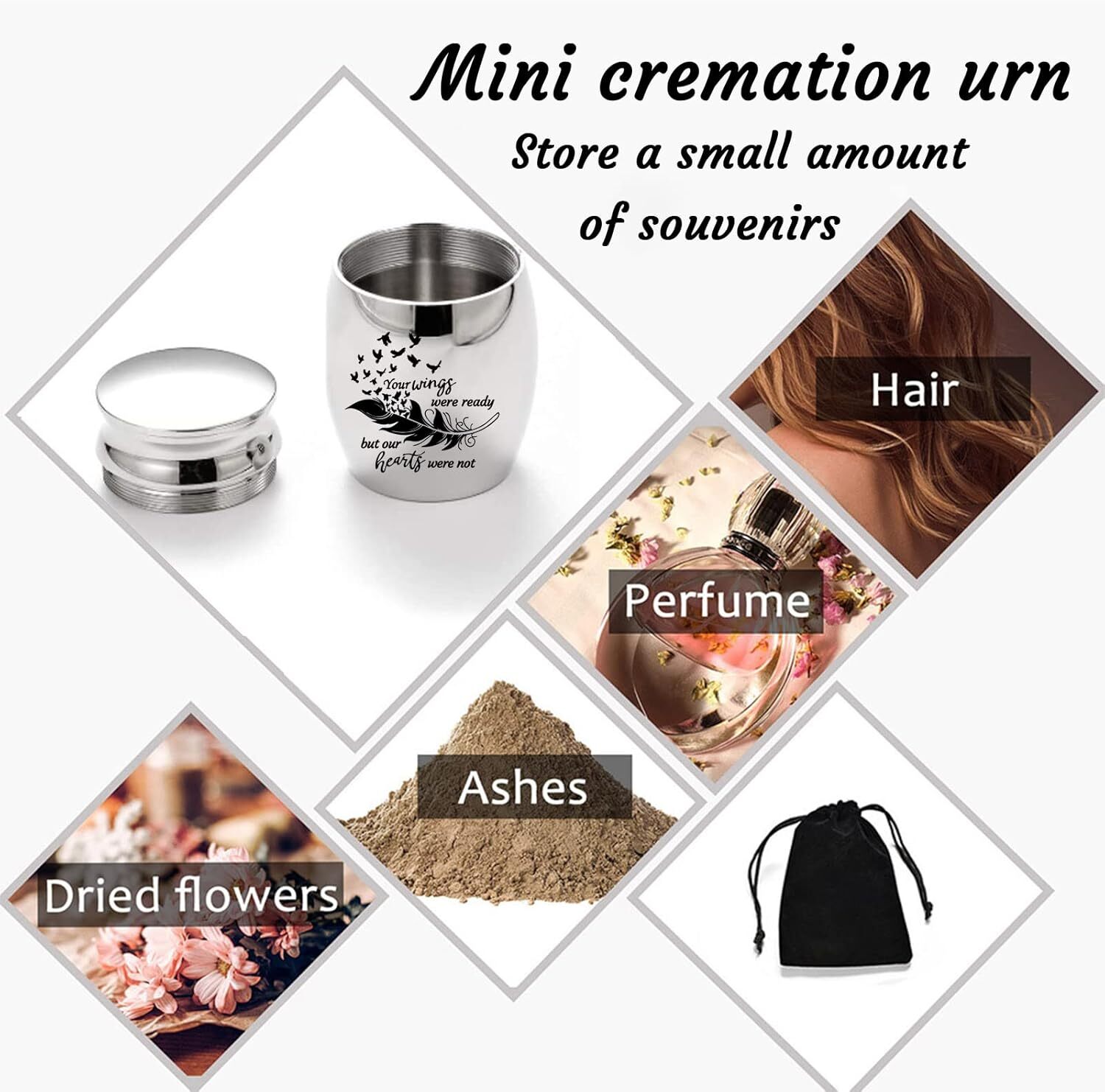 Personalized Black Silver Mini Cremation Urn For Ashes With Engraving
