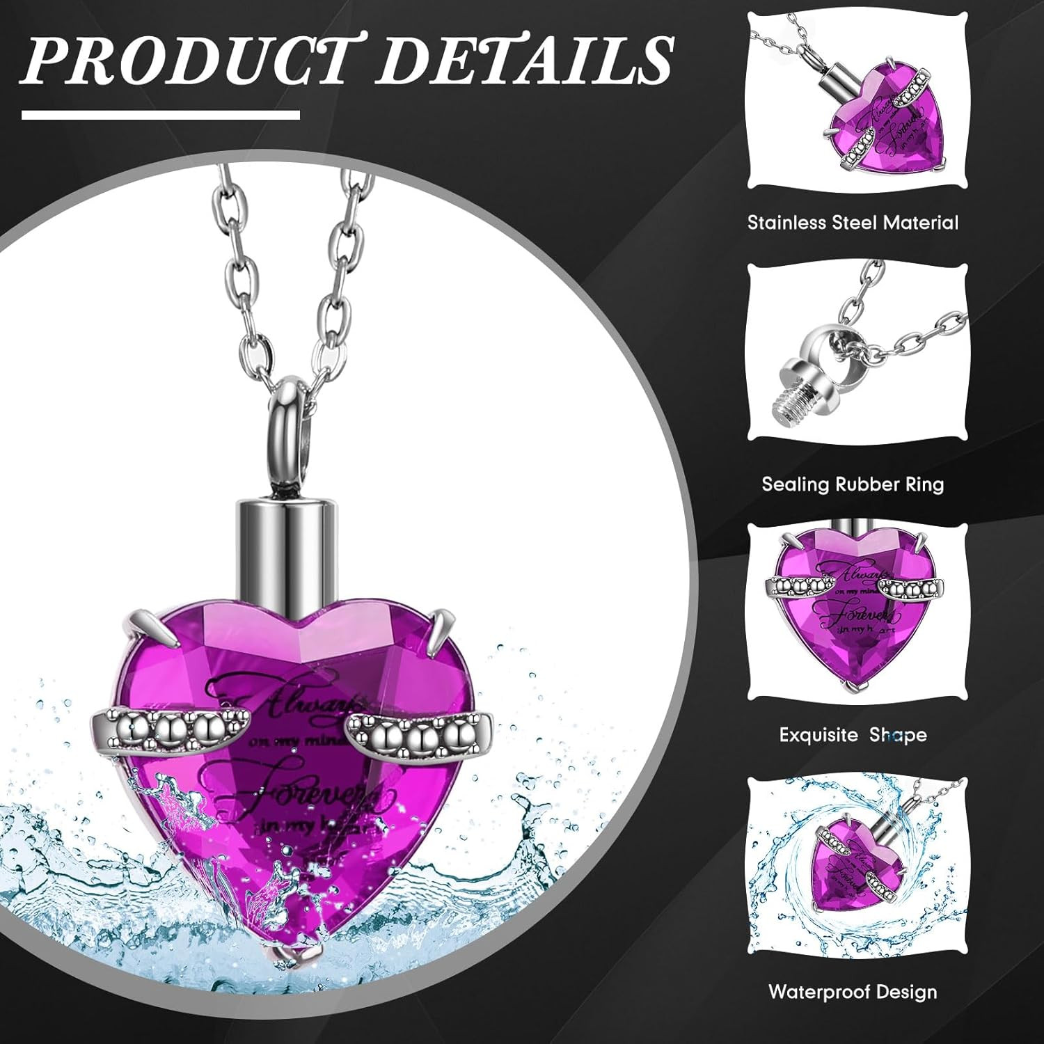 15 Pcs Urn Necklace for Ashes Women Keepsake Cremation Jewelry Stainless Steel C