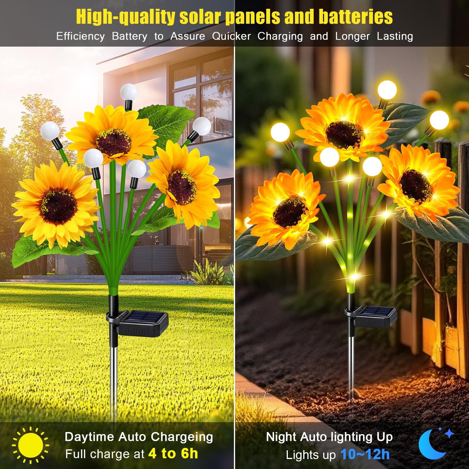 Solar Lights Outdoor Garden Decor,4 Pack Sunflower with Firefly Lights,Solar …