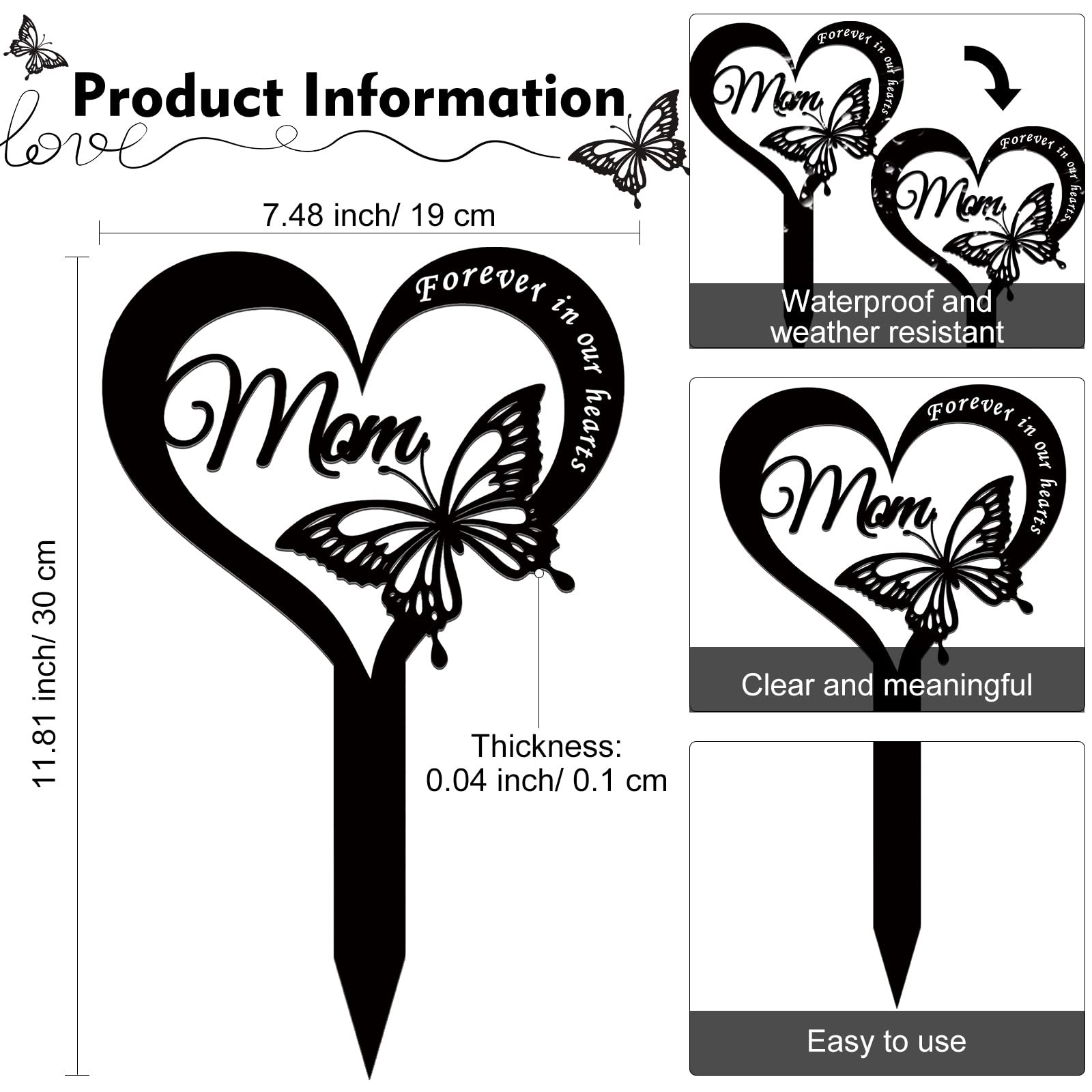 Cemetery Decorations Metal Grave Marker Butterfly Memorial Garden Stake