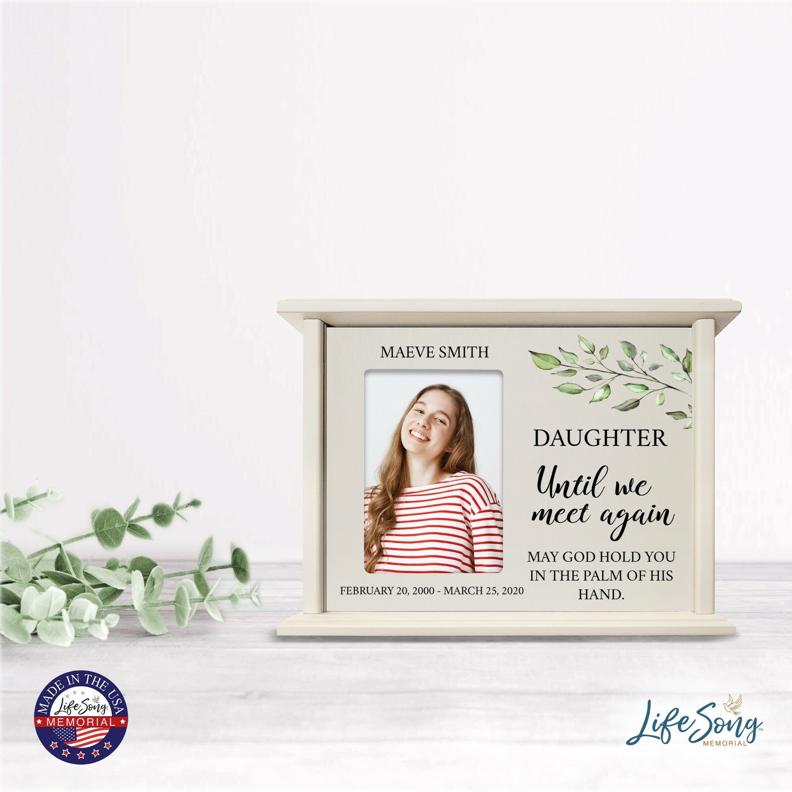 Custom Cremation Urn Box Holds 200 cu in w/ 4×6 Photo – Until We Meet (Daughter)