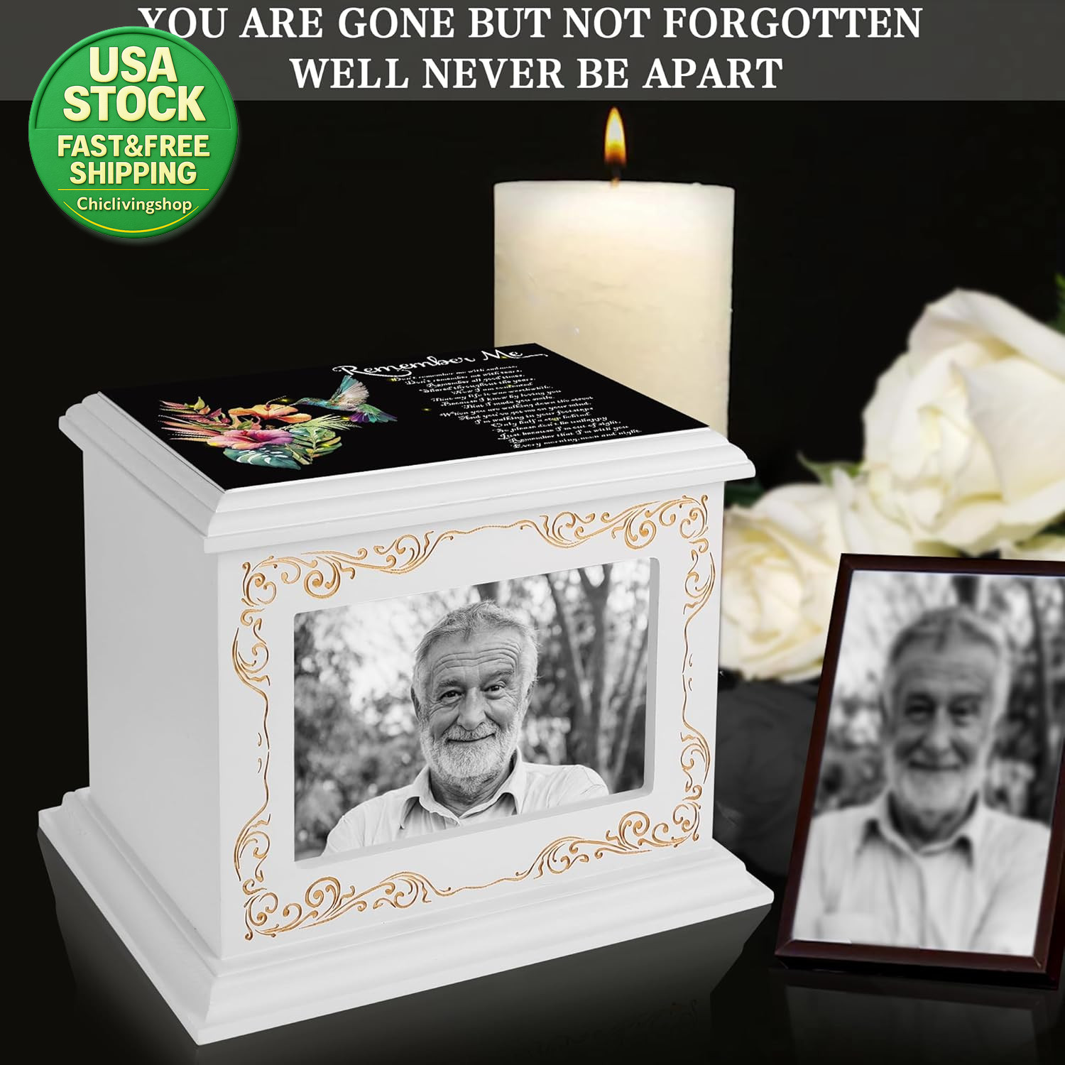 Wooden Cremation Urn for Human Ashes Adult Photo Frame Pine Wood Box 200 Lbs