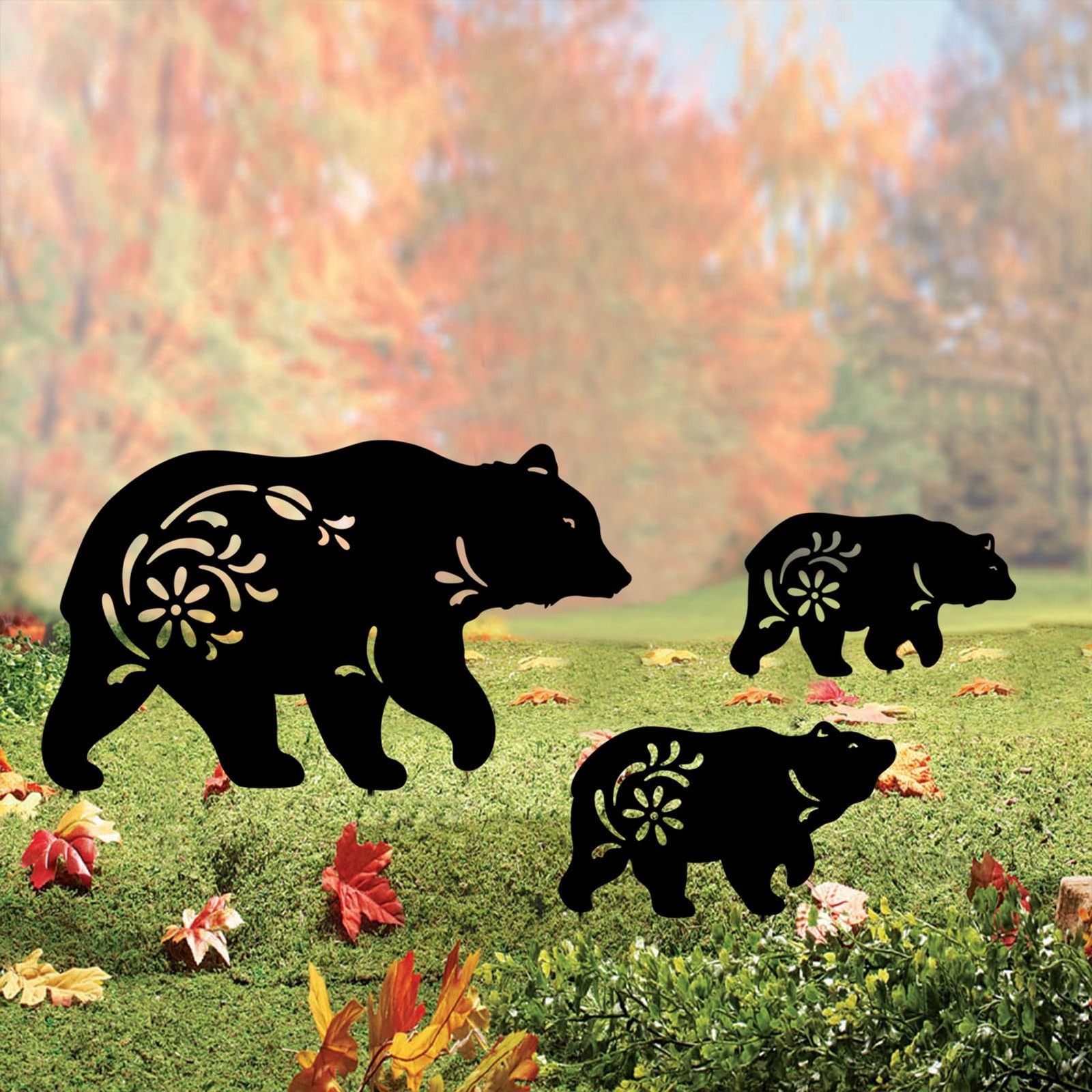 Outdoor Bear Garden Decor,Set of 3 Silhouette Metal Bear Statue Outdoor,Bear …