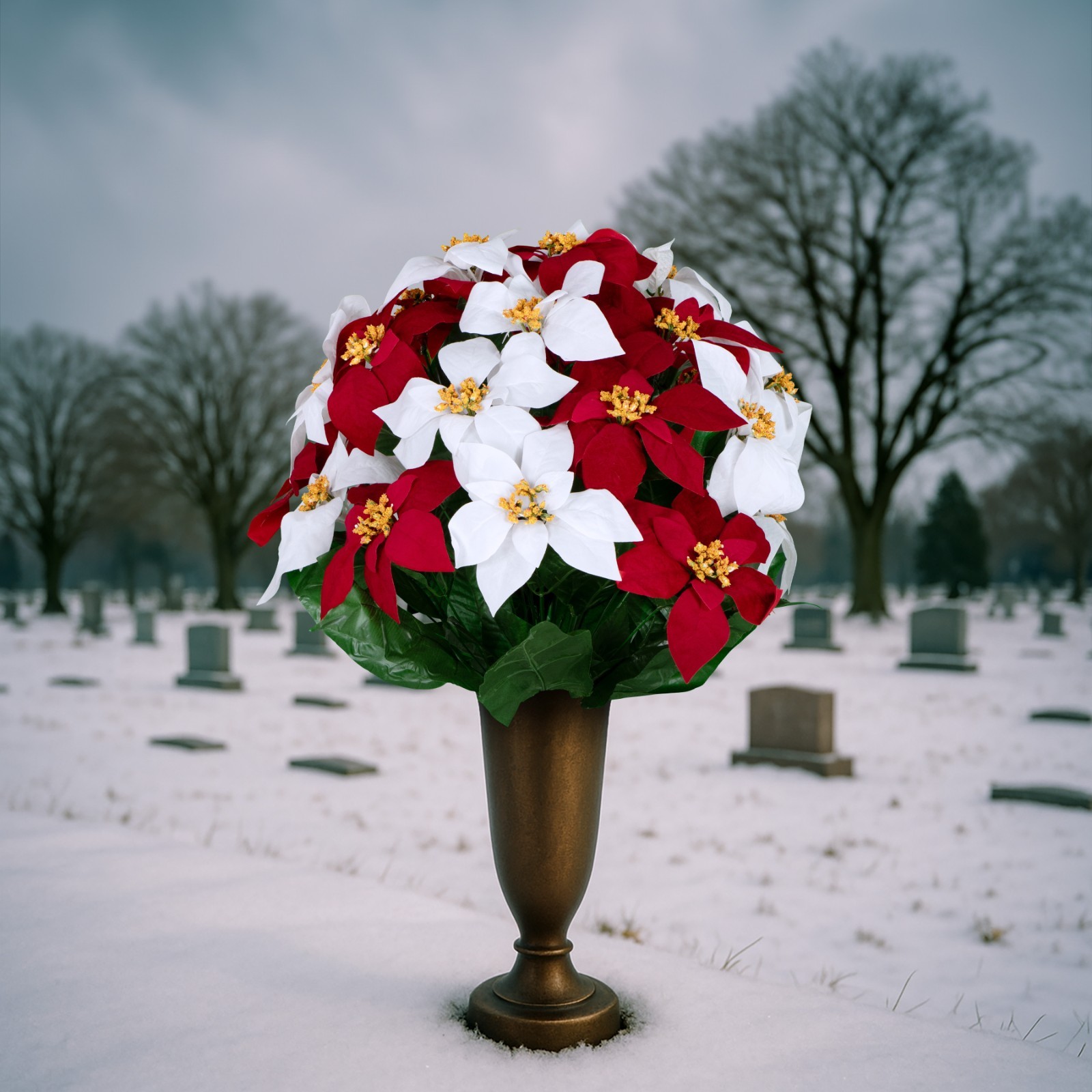 Artificial Arrangement – Red & White Poinsettia Christmas Bouquet