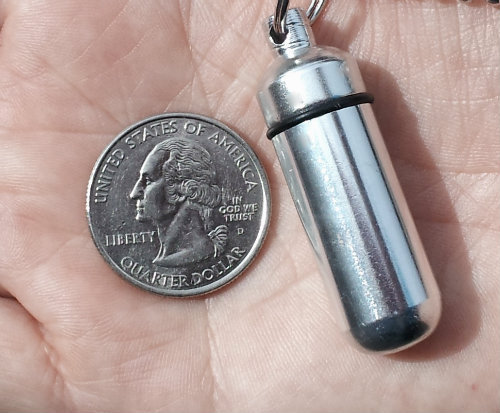 Brushed Silver Cremation Urn w/BUTTERFLY on Swivel Stainless Steel Keychain