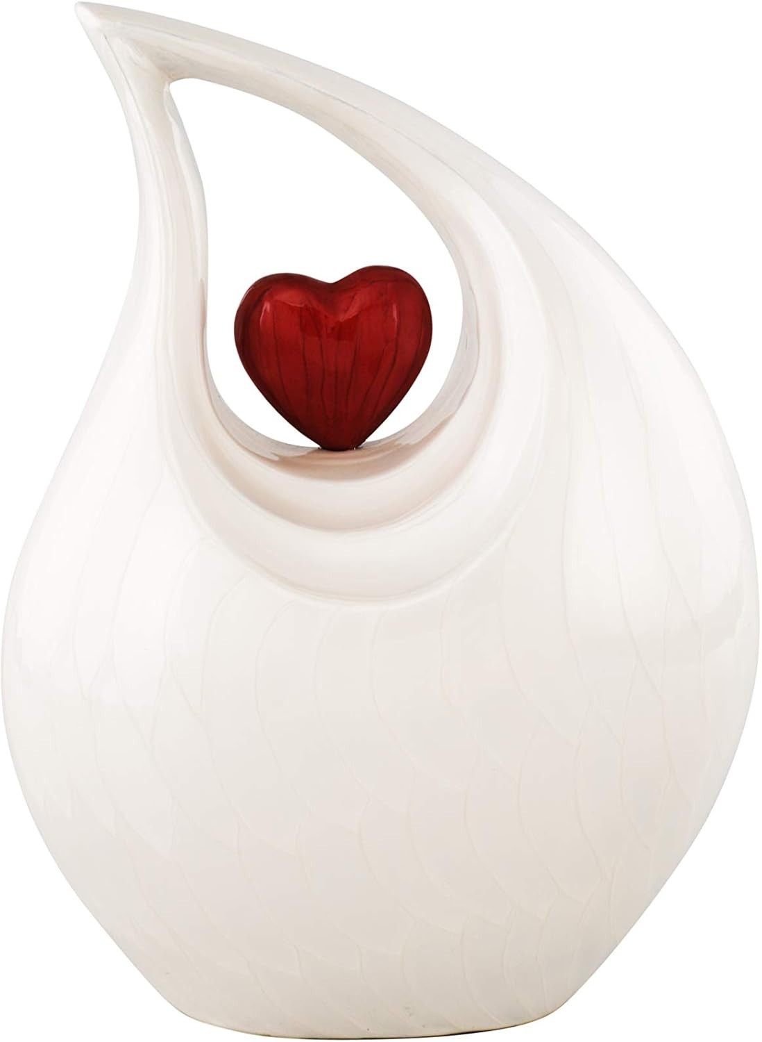 Heart of Love Cremation Urn for Adult Human Ashes, 12in, White With Red Heart