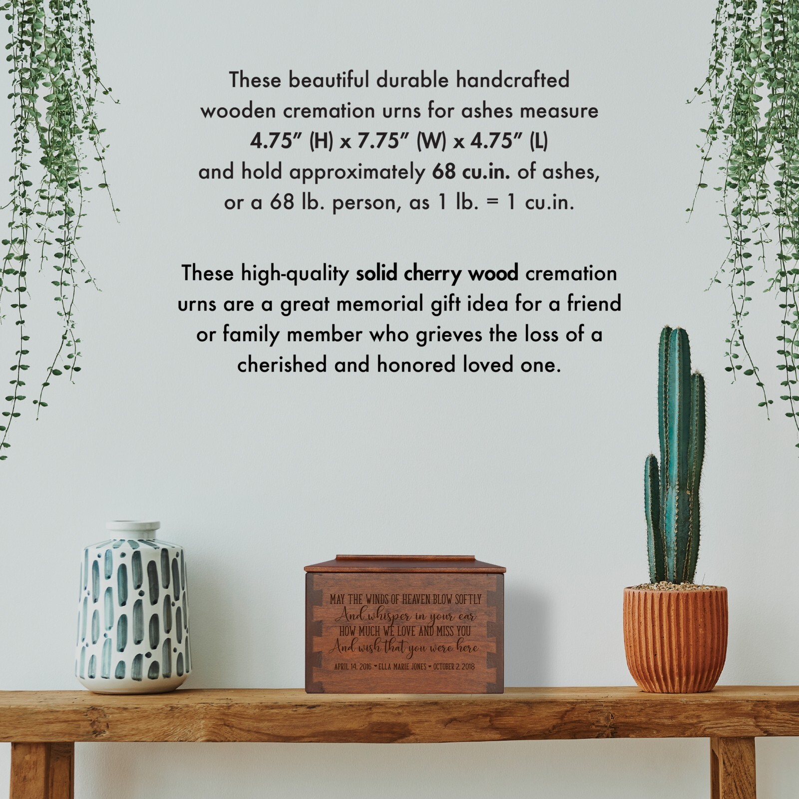Custom Engraved Dovetail Cremation Urn Box for Human Ashes 7.75″ May The Winds