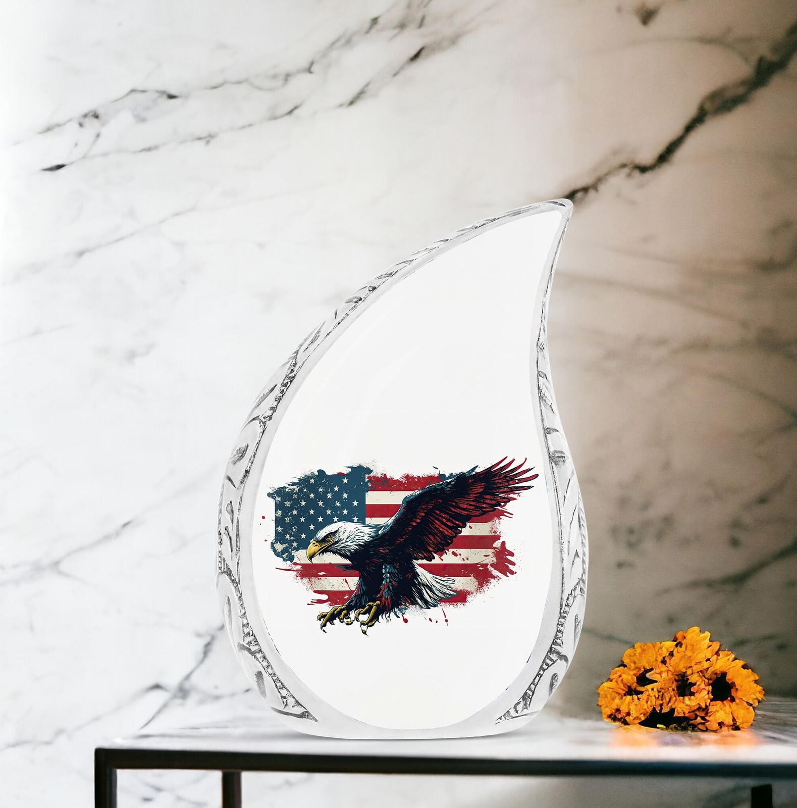 Patriotic Eagle American Flag Tribute Cremation Urn | Memorial Cremation Urn