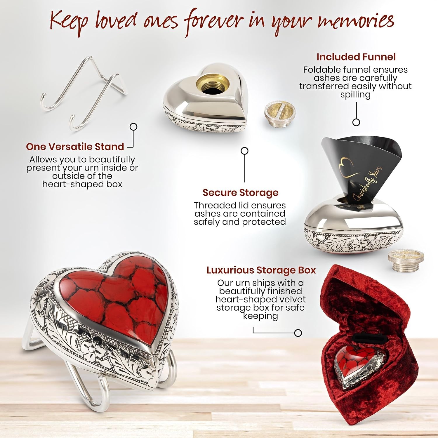 Elegant Mini Heart Shaped Brass Keepsake Urn for Cherished Ashes – Deep Red