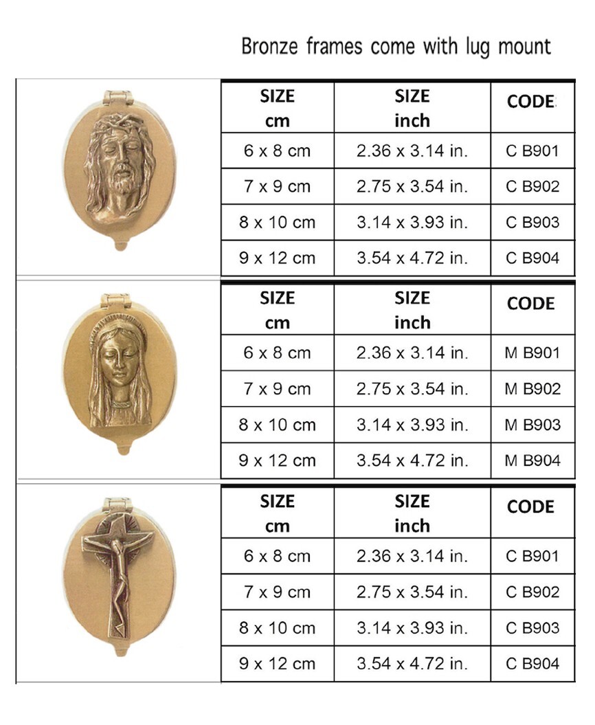 Bronze frame with cover / porcelain picture 3.14″x3.93″ (8x10cm) for headstone/