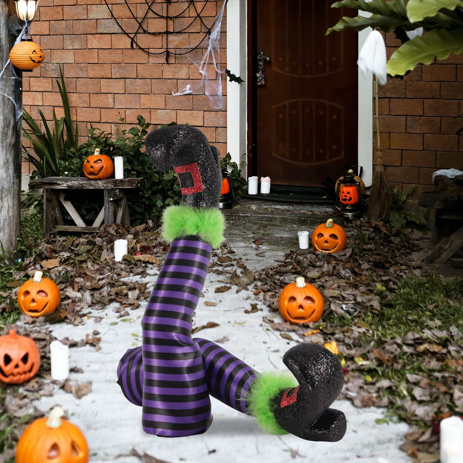 2 Pcs Halloween Witch Leg Decorations with 2 Rods, Upside Down 3D Witch Legs …
