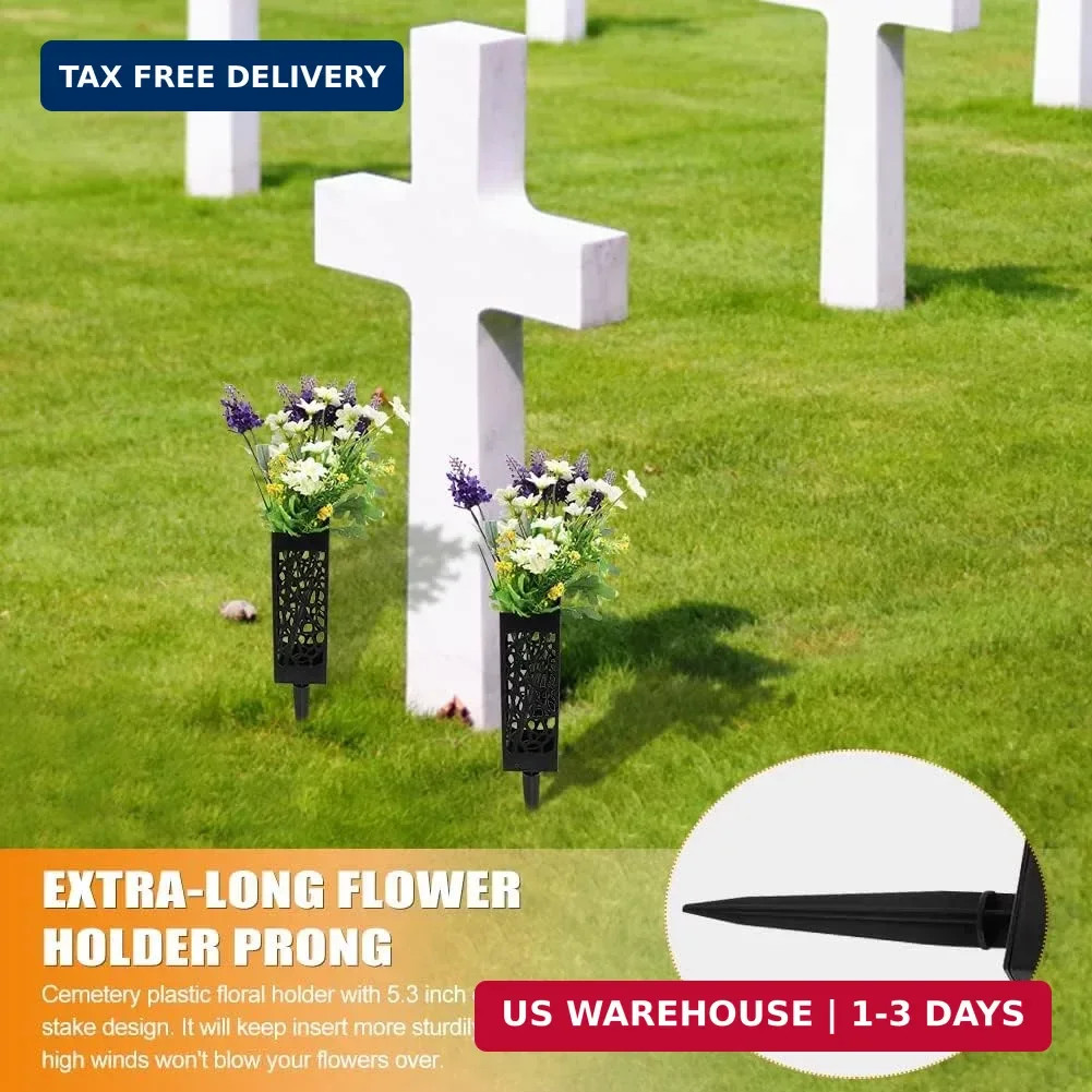 Cemetery Vases for Grave, 2 Pack 12 inch Memorial Cemetery Floral Holder Grave V