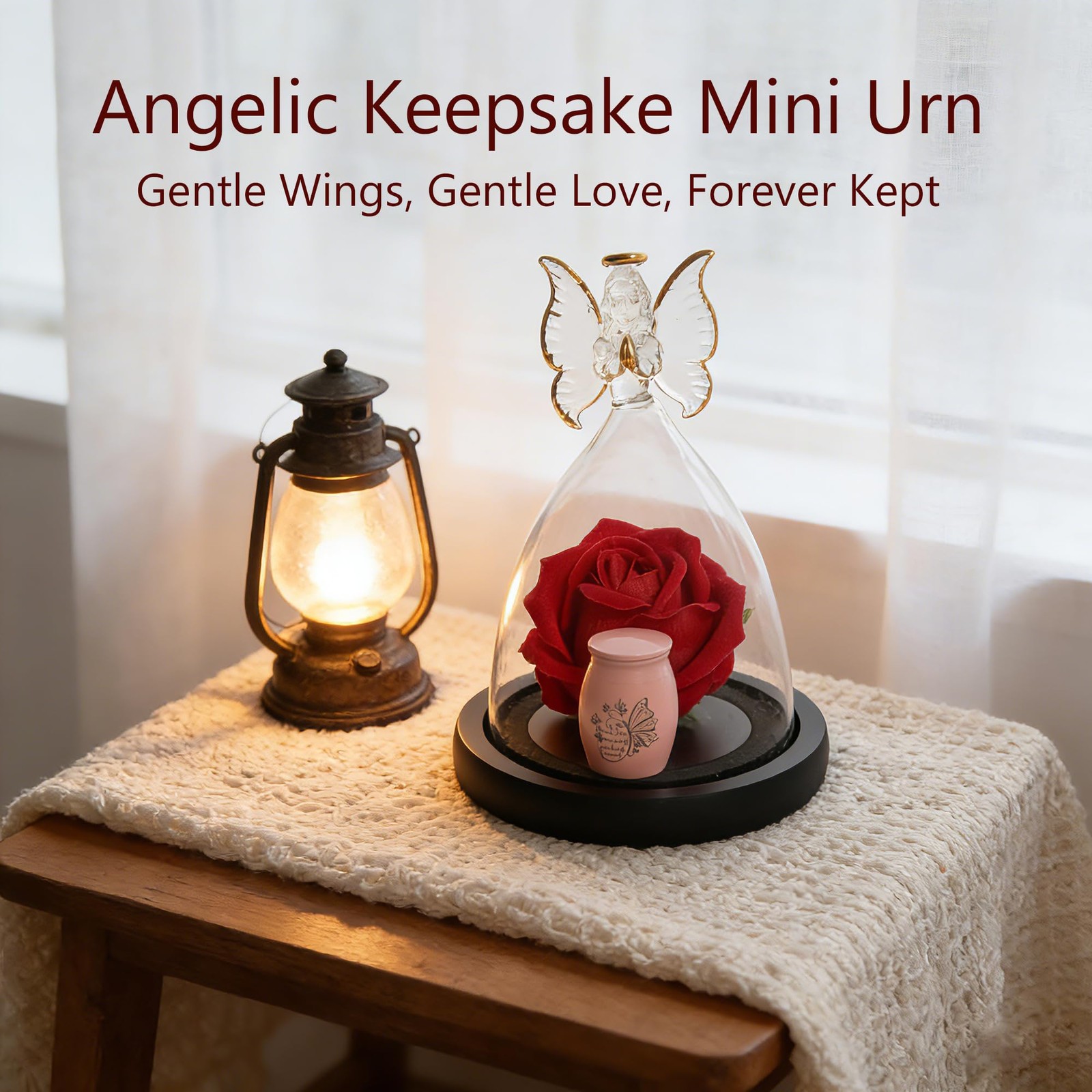Butterfly Mini Urn 2.67″ Tall Glass Angel Figurine with Roses – Keepsake