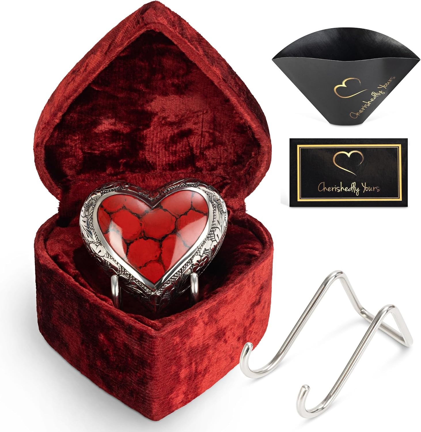 Elegant Mini Heart Shaped Brass Keepsake Urn for Cherished Ashes – Deep Red
