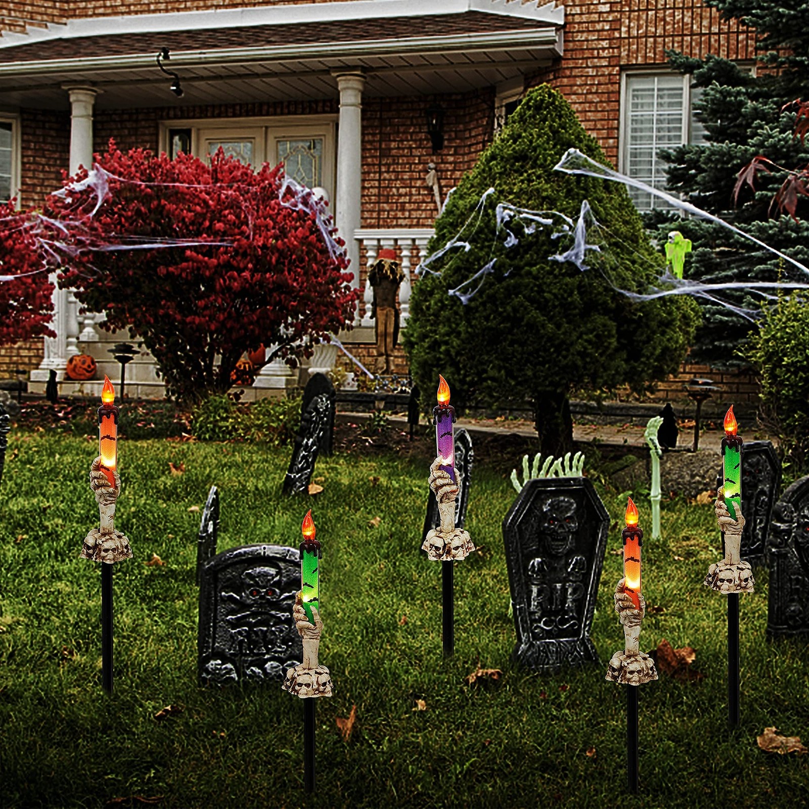 Halloween Decorations, 5 Pack Tabletop Candle Lights with Skeleton Ghost Hand…