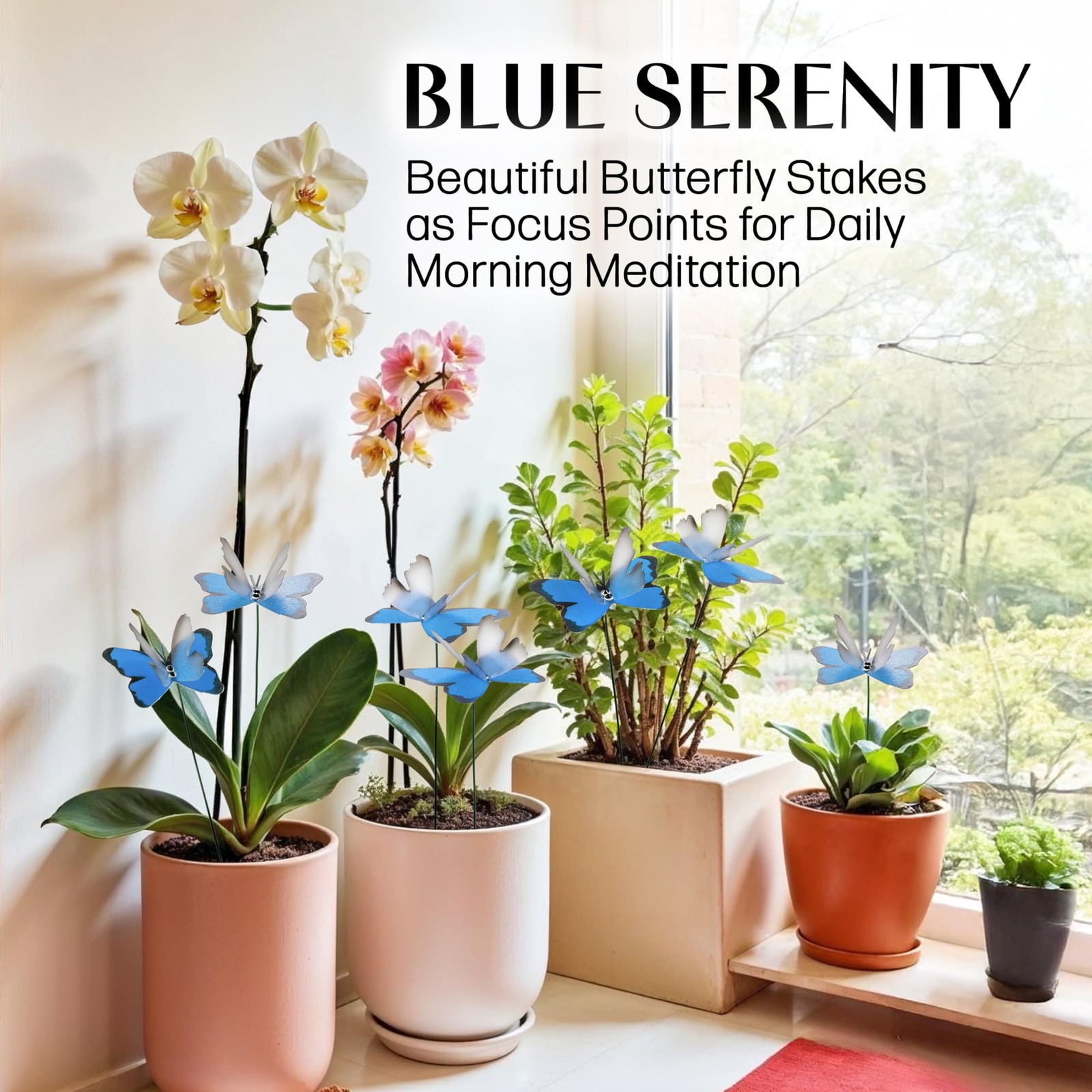Handmade Blue Sky Butterfly Garden Stakes – Set of 7 Premium 3D Hand-Painted …