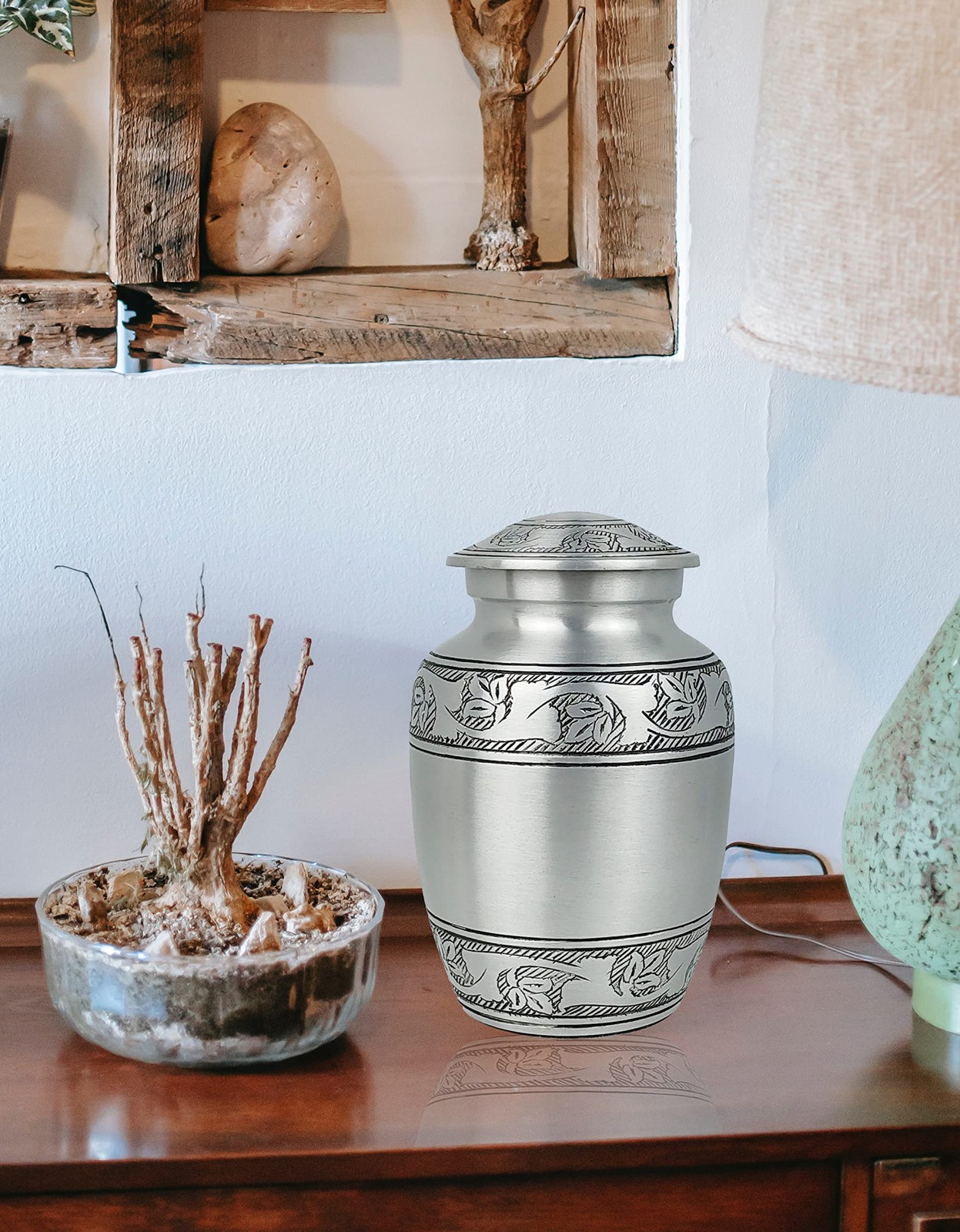 Cremation Urn 6 Inch Silver Hand Engraved Metal 6×4.5 for Child – Keepsake
