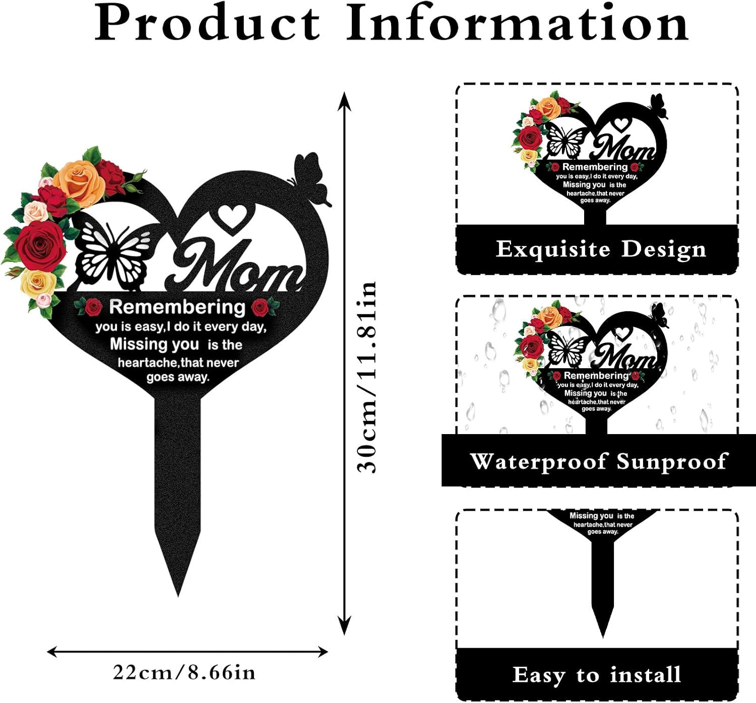 Grave Markers for Cemetery for Humans – Memorial Mom Metal Butterfly Graves Stak