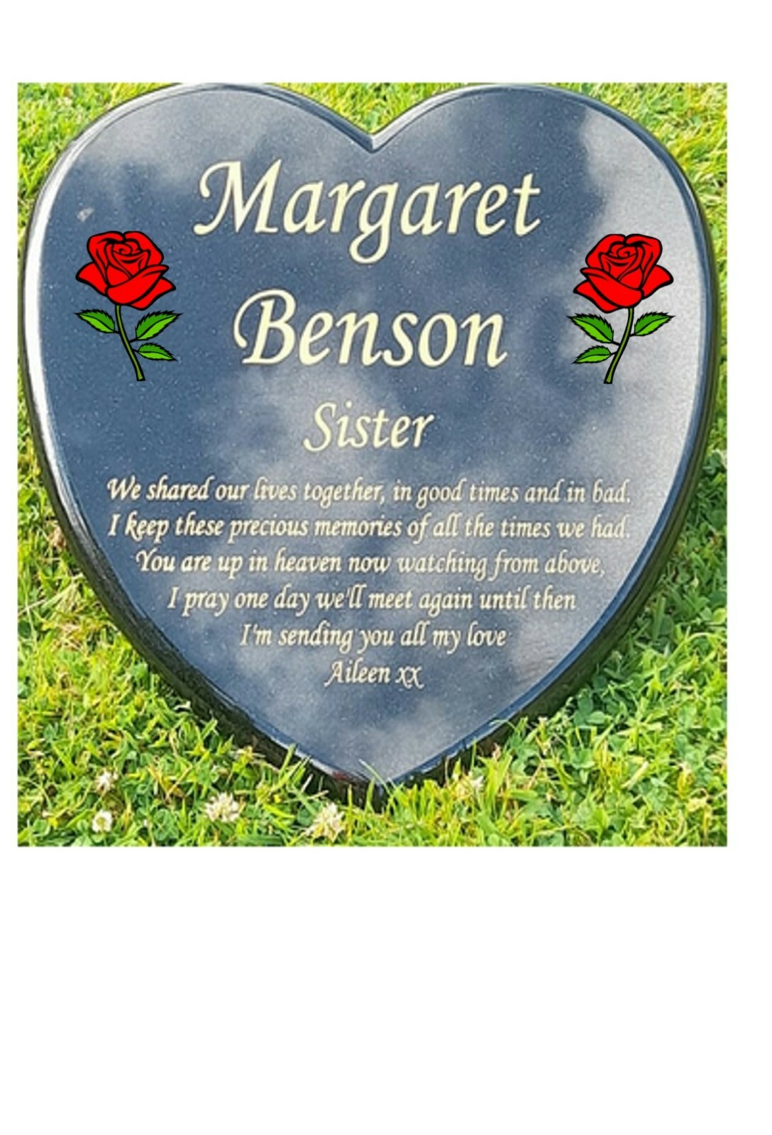 Personalised Black Granite Heart Memorial Grave Plaque Memorial HeadStone
