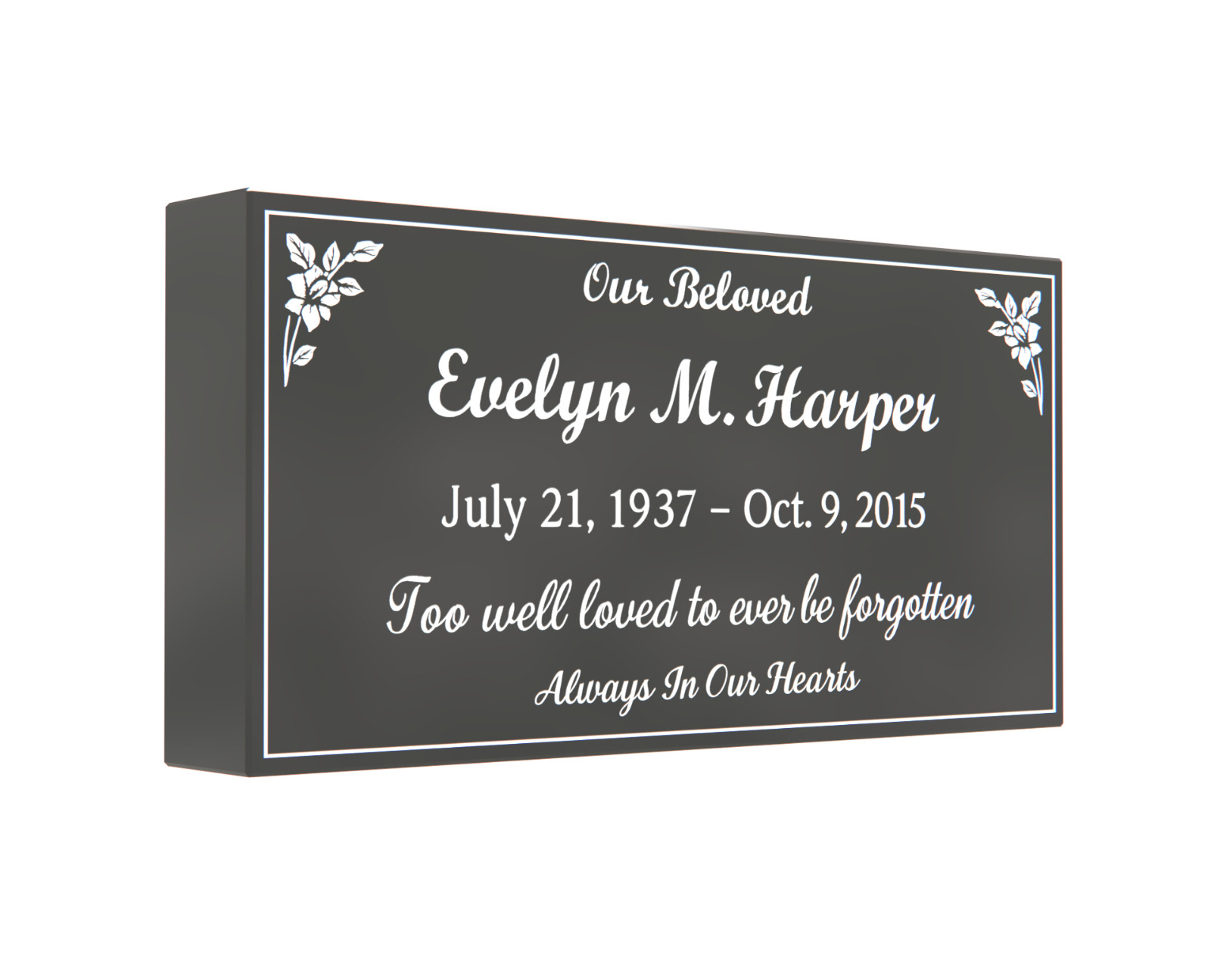 20x10x3 Black Granite Flat Marker – Personalized Engraved Memorial Stone