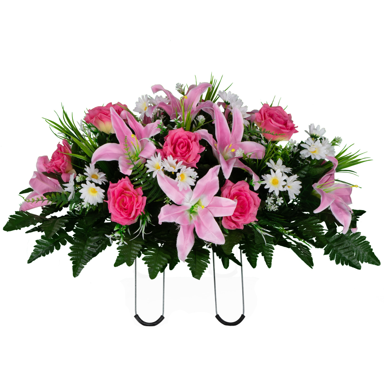 Artificial Cemetery Saddle- Pink Lily and Rose with White Daisies