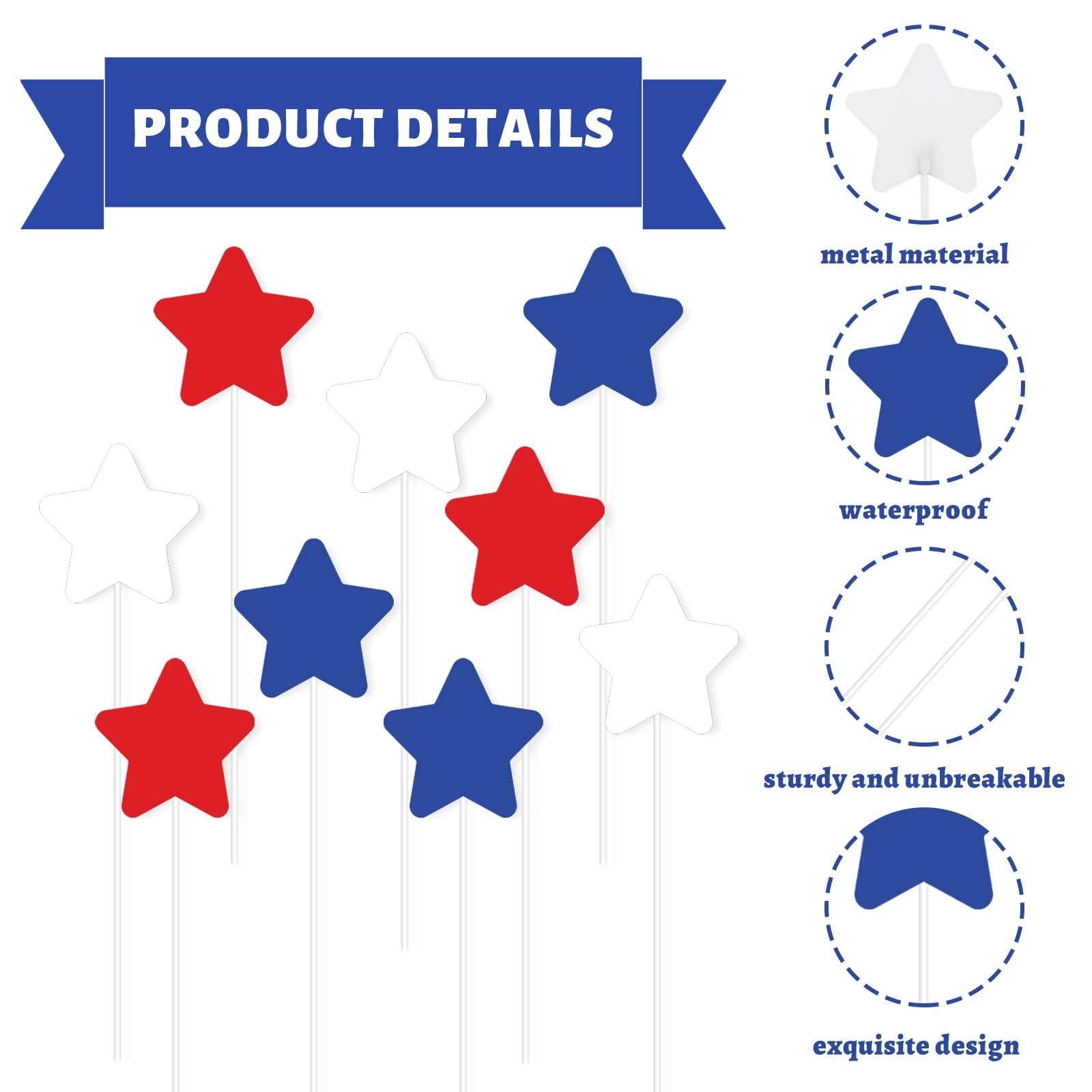 9Pcs 11″ 4th of July Outdoor Decor Patriotic Metal Yard Sign Star Decorative …