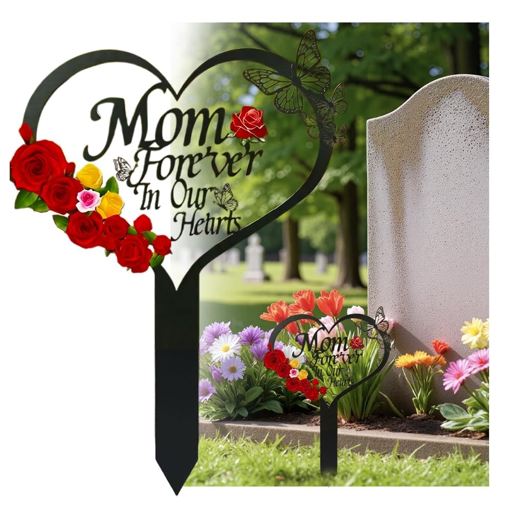 Cemetery Decorations for Graves | Heart Memorial Plaque Stake for Outdoors