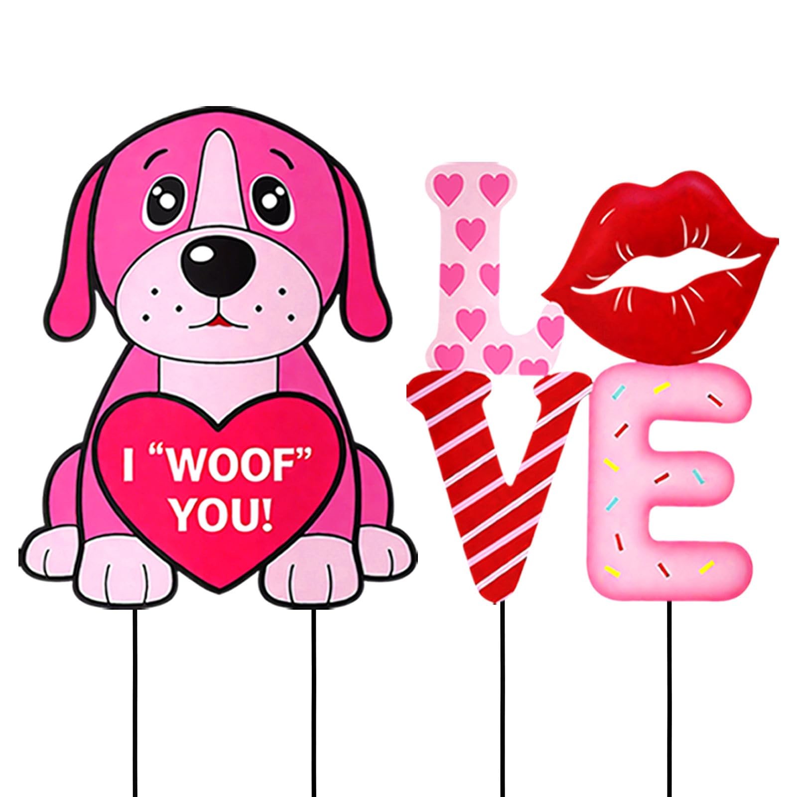 2 Pcs Valentines Day Yard Signs Metal Pink Dog with Heart Decoration Outdoor …