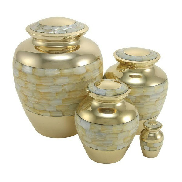 Small/Keepsake Bronze Brass Mother Of Pearl Funeral Cremation Urn, 75 Cu.In