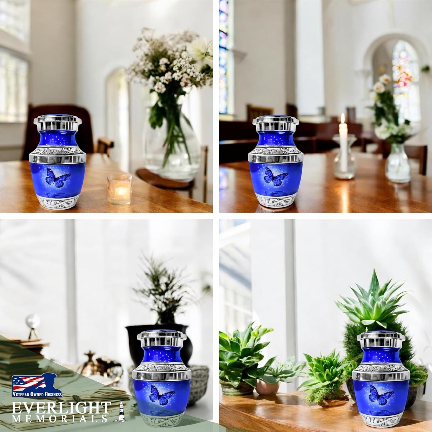 Small Keepsake Cremation Urns for Human Ashes – Dark Blue Butterfly