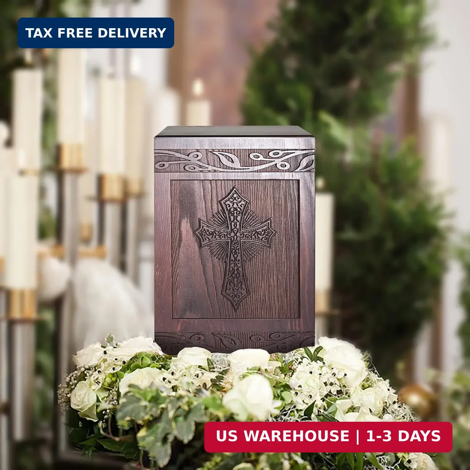 Cremation Urns for Human Ashes Adult Male Female, Wooden Carved Urns Box for Men