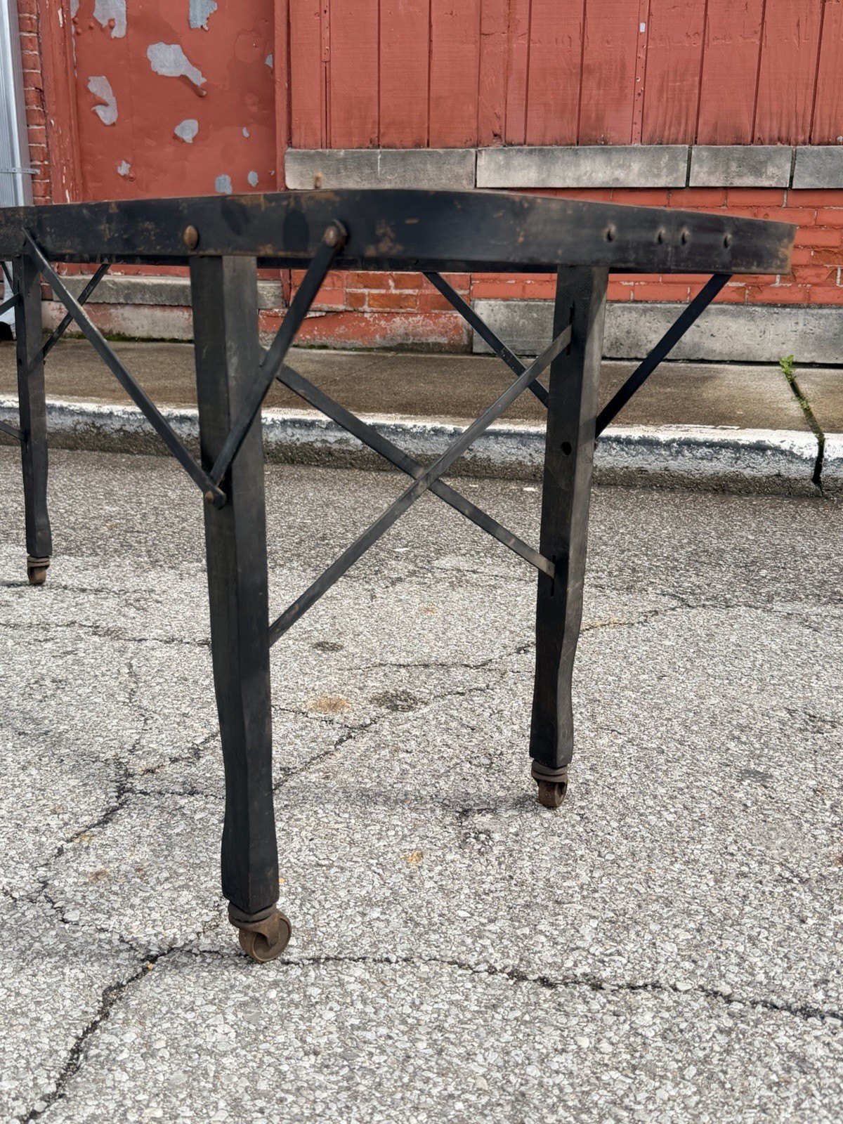 Antique Casket Coffin Stand Folding Funeral Embalming Table Base Wood Legs VTG