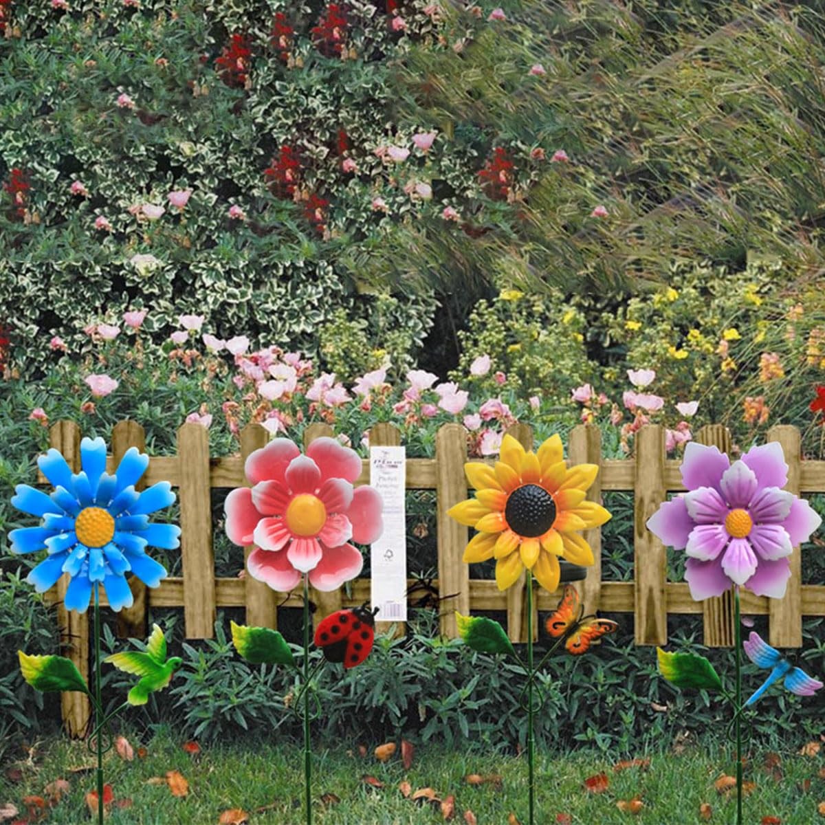 Outdoor Solar Garden Stake Lights, 4-Pack Waterproof Metal Art Flowers