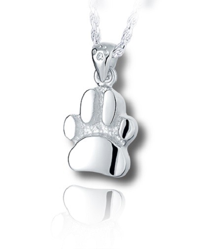 Sterling Silver Curved Paw Print Cremation Urn Pendant for Ashes