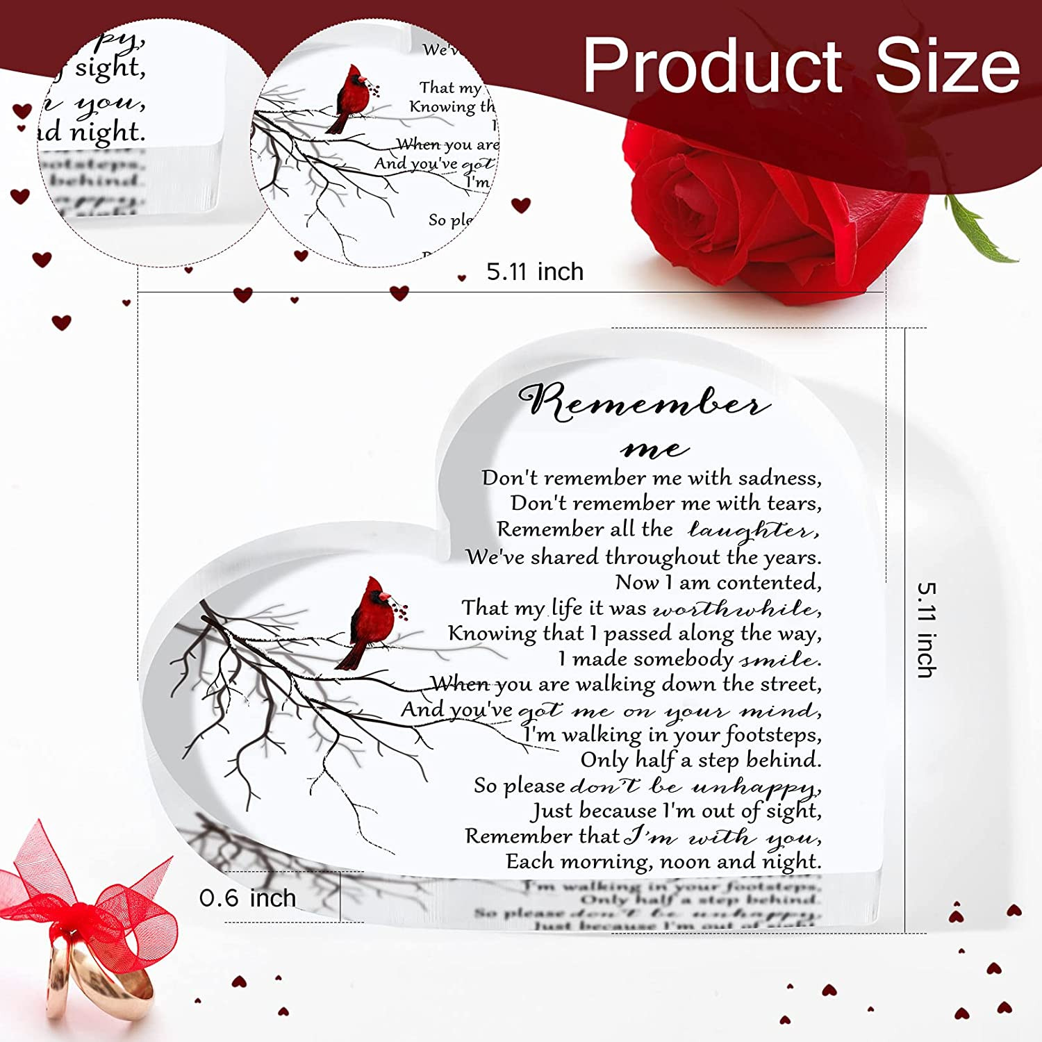 Sympathy Gifts Heart Shape Memorial Bereavement Gifts Crystal Acrylic Paperweigh