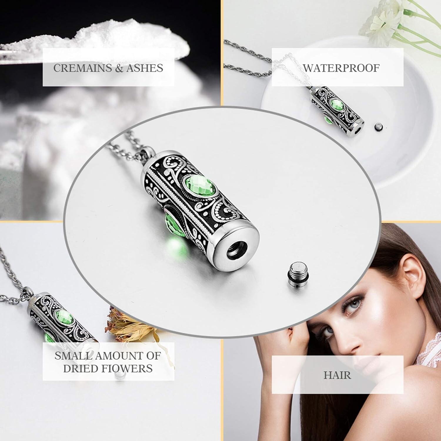 Exquisite Stainless Steel Ashes Keepsake Necklace – Rhinestone Memorial Pendant