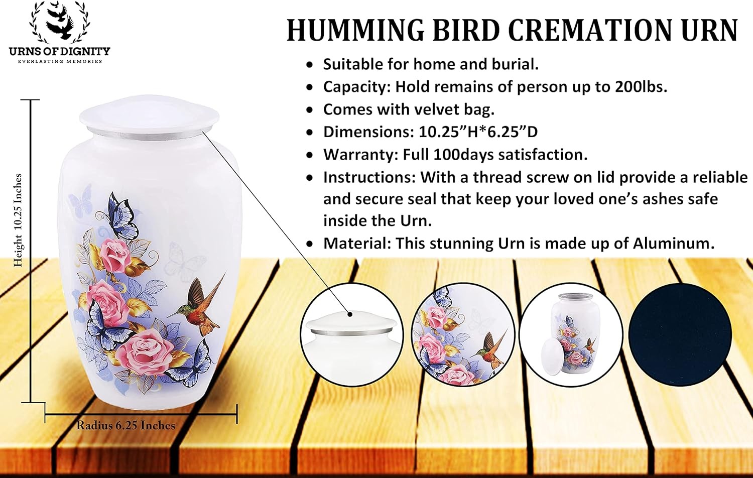 Butterfly with Humming Bird Adult Cremation Urns for Human Ashes – Decorative