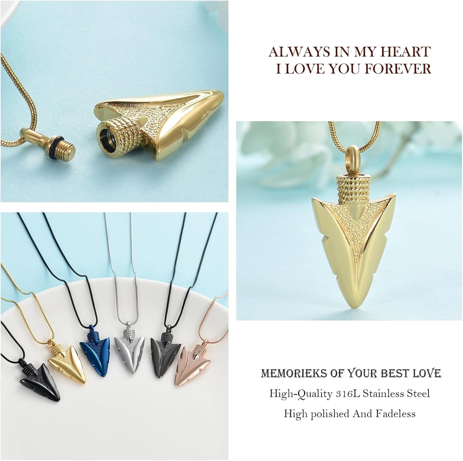 Arrowhead Urn Necklace for Men Women Cremation Jewelry for Ashes Memorial Gifts