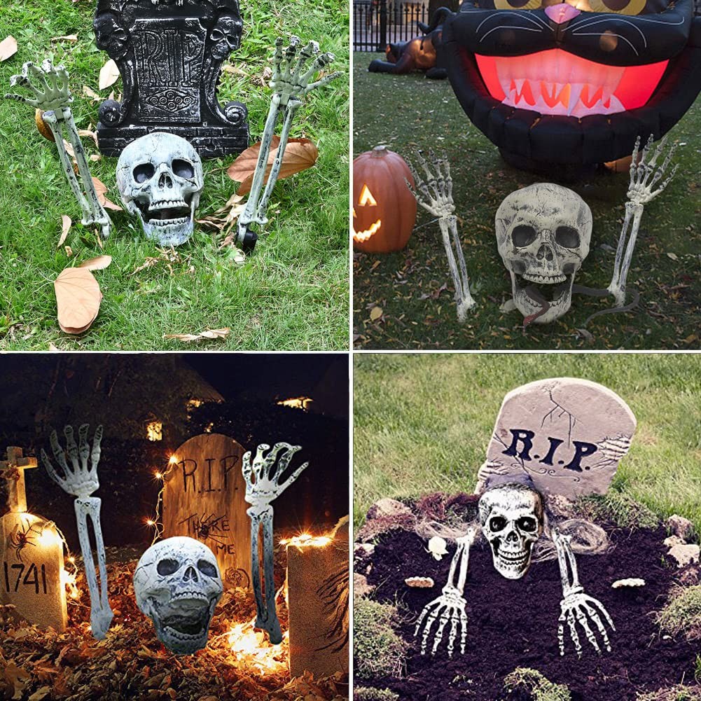 Realistic Halloween Skeleton Stakes Decorations, 3Pcs Groundbreakers Skull He…