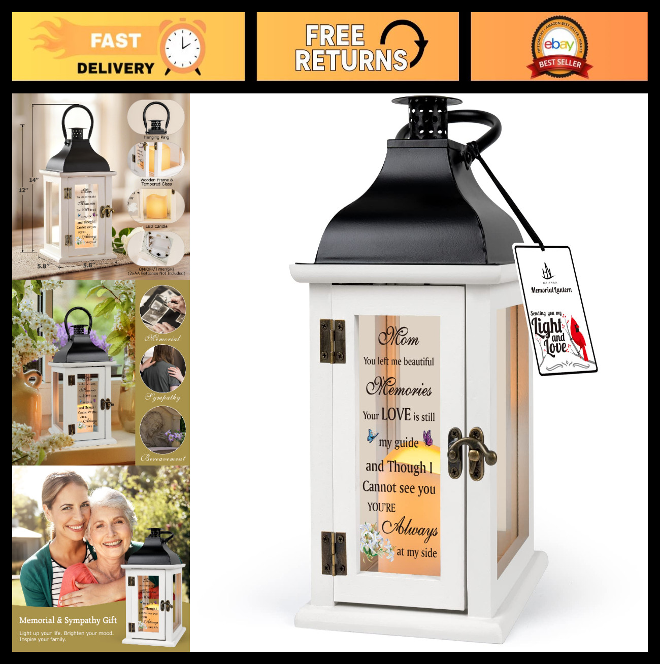 Memorial Lantern – Sympathy Gifts for Loss of Mother, Thoughtful Remembrance & F