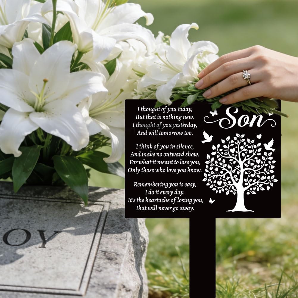 Rectangular Son Tree Garden Stake Tree Birds Memorial Remembrance Son Texts P…