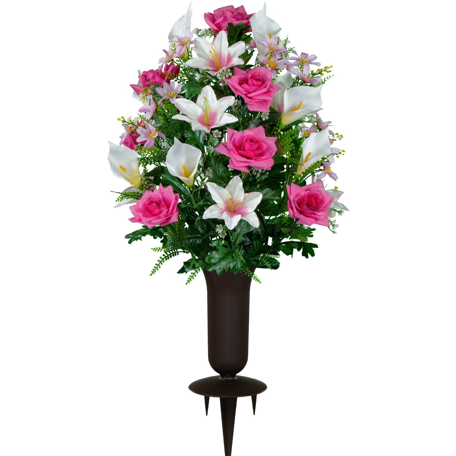 Artificial Arrangement- Beauty Pink Rose White Calla Lily & Lilies with Vase